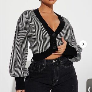 Fashion Nova Black and White Striped Cardigan